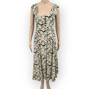 Style Studio Vintage Floral Sleeveless Dress Cottagecore Square Neckline
